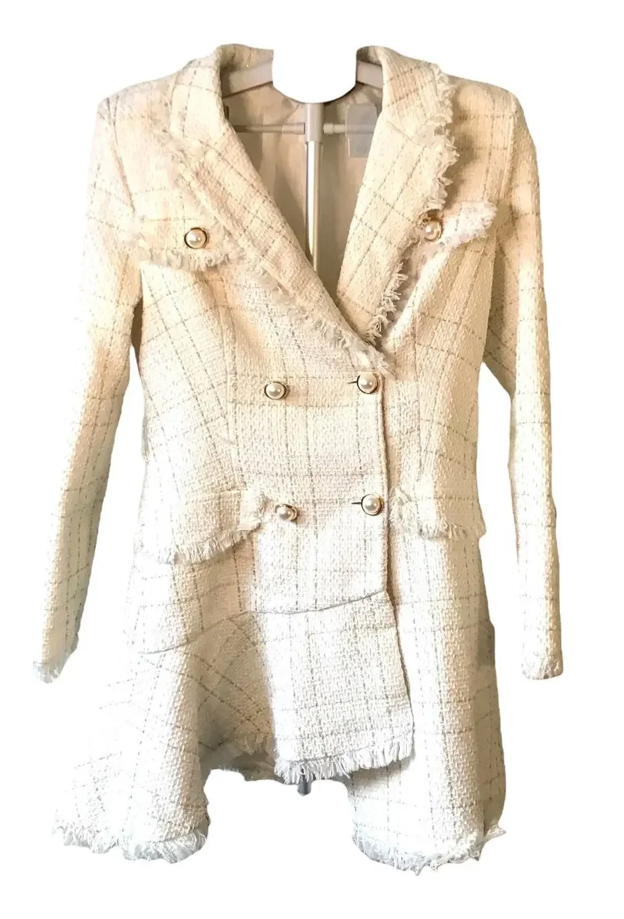 Fashion Nova Ivory Gold Tweed Double Breasted Jacket Women’s SZ L